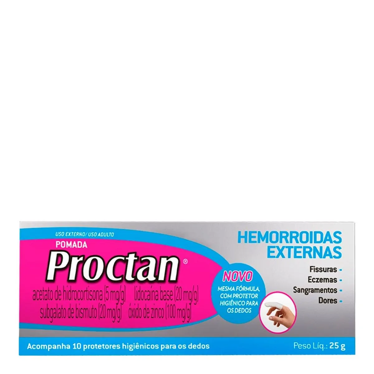 Anti-Hemorroidal Proctan 5mg/g + 20mg/g + 20mg/g + 100mg/g 25g + 10 Protetores de Dedo