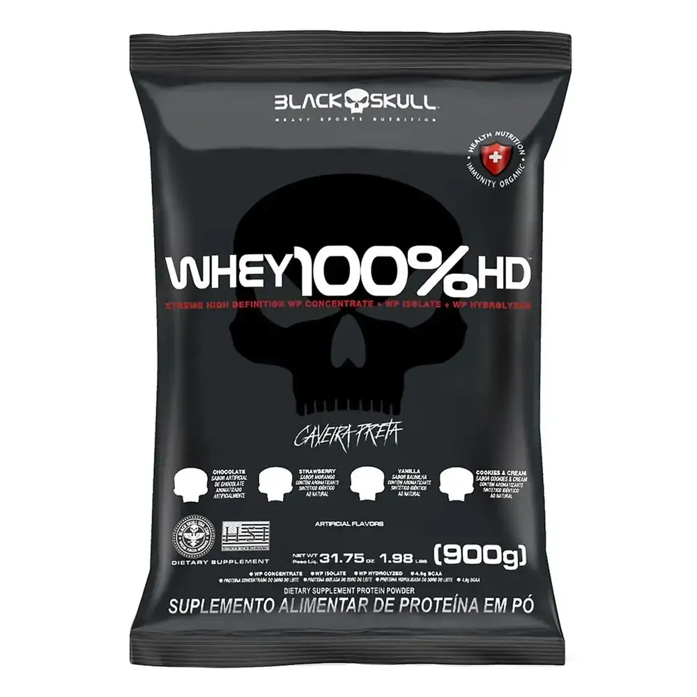 Whey 100% Hd Refil Black Skull - 900g (Wpc, Wpi E Wph) - Refil Whey 100% Hd Chocolate 900g