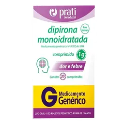 Analgésico e Antitérmico Dipirona Monoidratada 1g Genérico Prati-Donaduzzi 20 Comprimidos