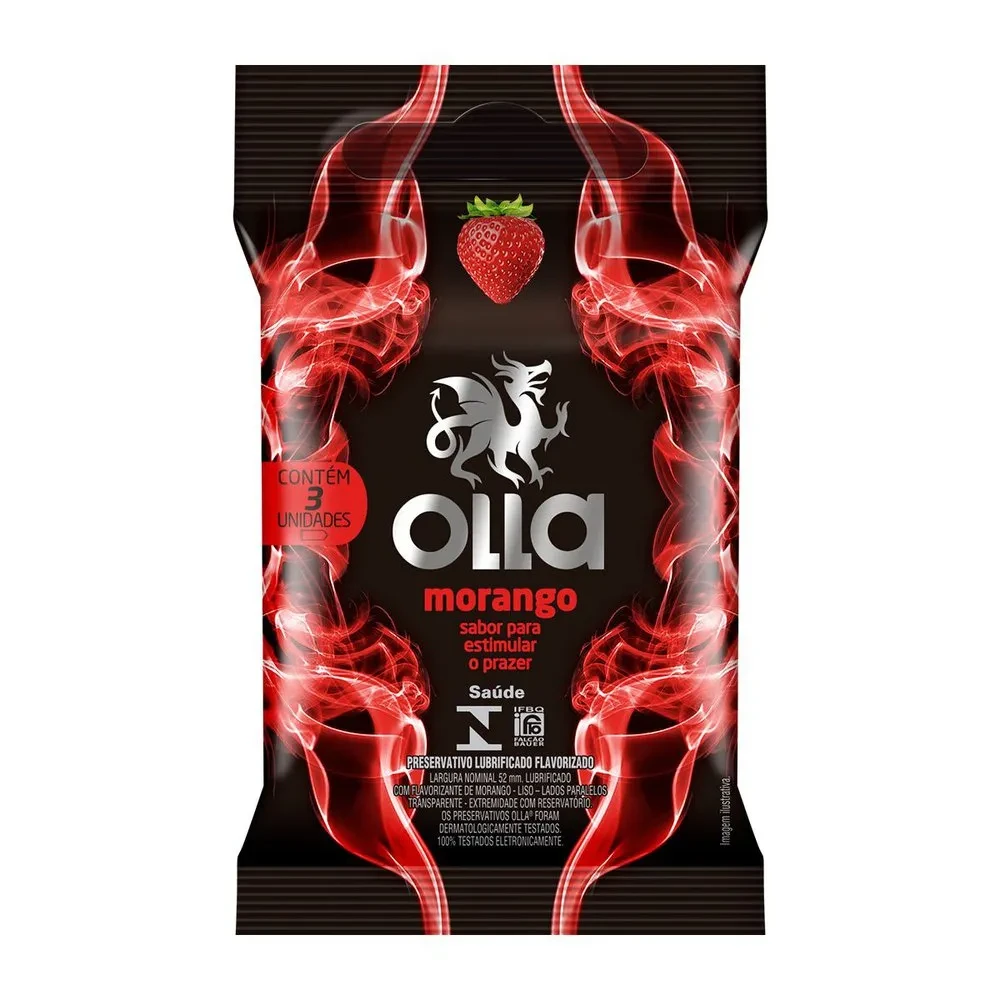 Camisinha Sabor Morango Olla 3 Unidades