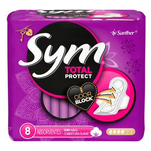 Absorvente Sym Total Protection Suave Com Abas Roxo Pacote com 8 Unidades