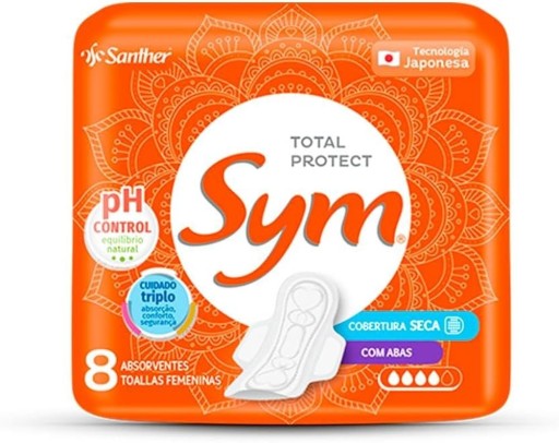 Absorvente Sym Total Protect Cobertura Seca Com Abas 8 Unidades
