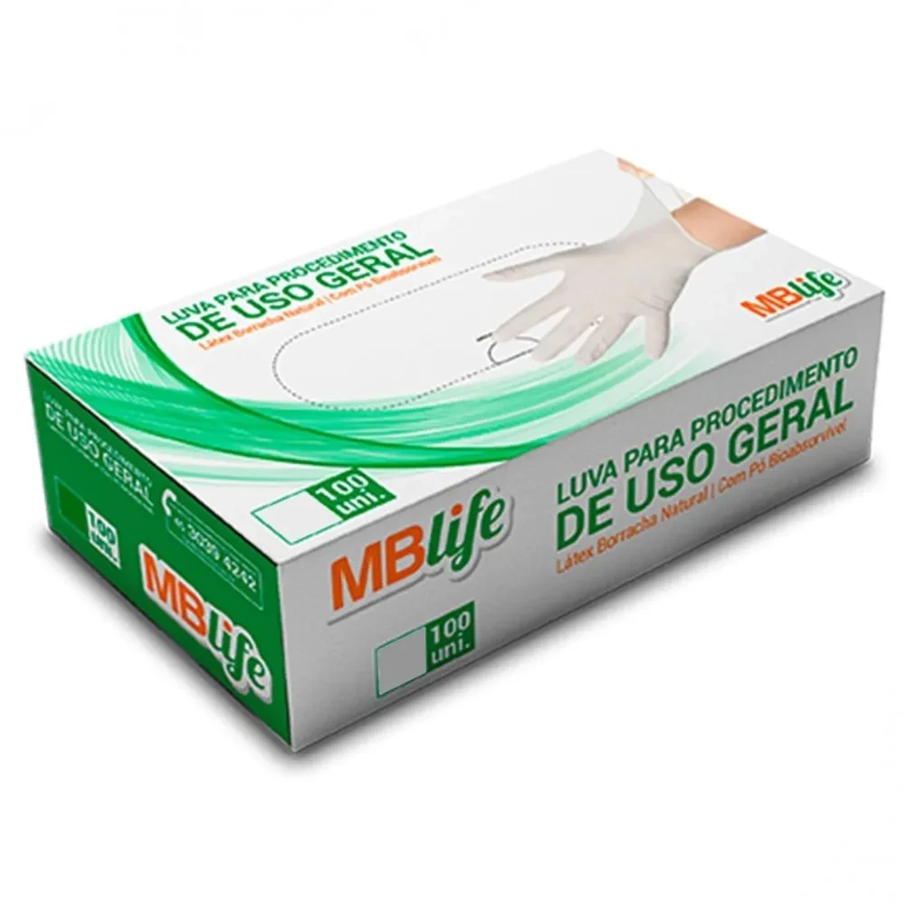 Luva de Procedimento Látex Mblife com Pó G - 100 Unidades