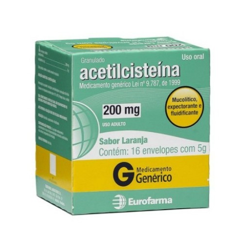 Acetilcisteína 200mg Granulado Eurofarma 16 Envelopes de 5g