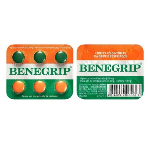 Benegrip 500mg + 30mg + 2mg Comprimidos Revestidos Caixa com 6 Unidades