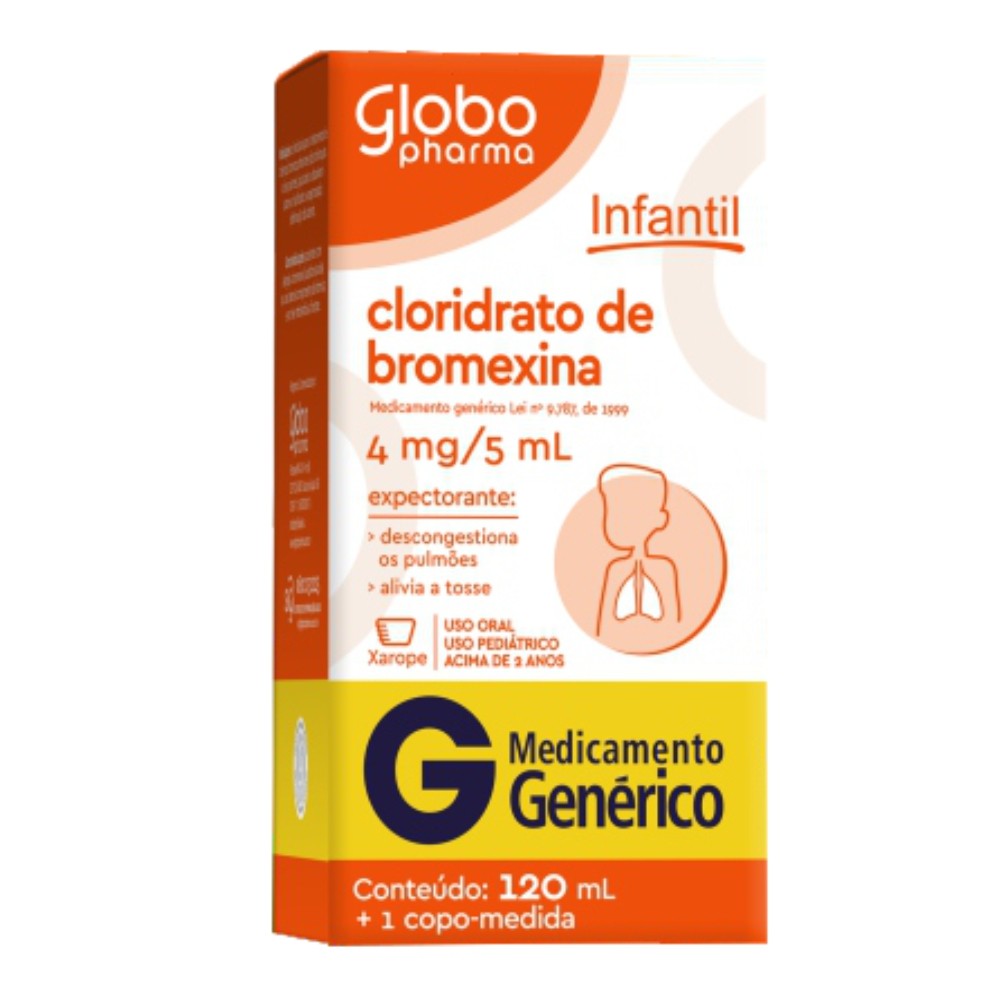 Cloridrato de Bromexina 4mg/5ml Xarope Infantil 120ml Genérico Globo