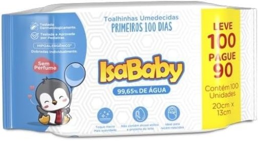 Lenço Umedecido IsaBaby Primeiro 100 Dias Leve 100 Pague 90 Unidades Relaxing