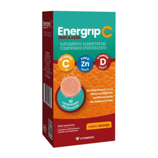 Energrip C Tripla Ação 1g + 10mg + 400UI 10 Comprimidos Efervescentes Vitamedic