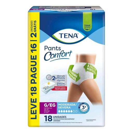 Roupa Íntima Descartável Tena Pants Confort - G/EG - Com 18 unidades