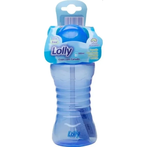Copo Lolly Clean 300ml Canudo Retrátil Silicone Azul