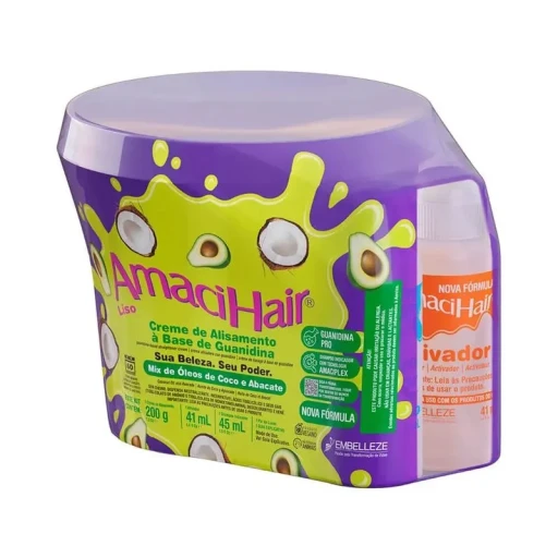 Kit Relaxante Amacihair Liso 220g Creme Relaxante Ativador 45ml Shampoo 65ml