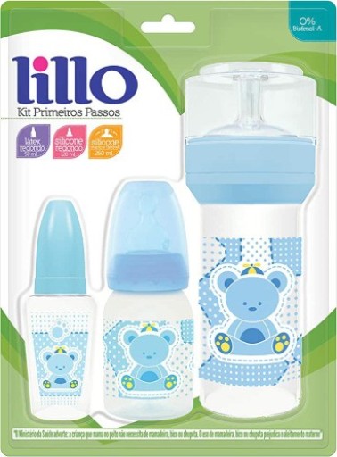 Kit Mamadeiras Lillo Primeiros Passos Azul 3 Peças 50ml 150ml 240ml