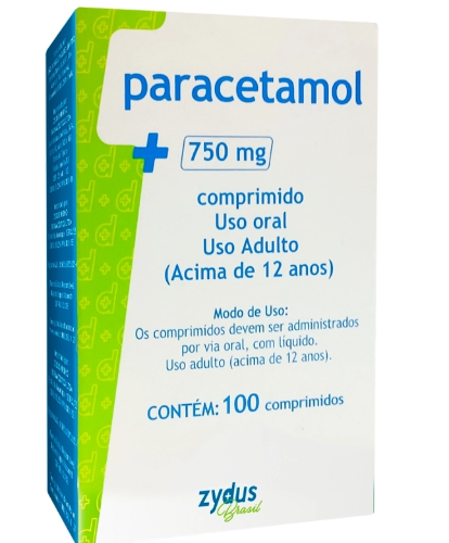 Paracetamol 750mg Comprimidos Zydus Caixa com 10 Blisters de 10 Unidades