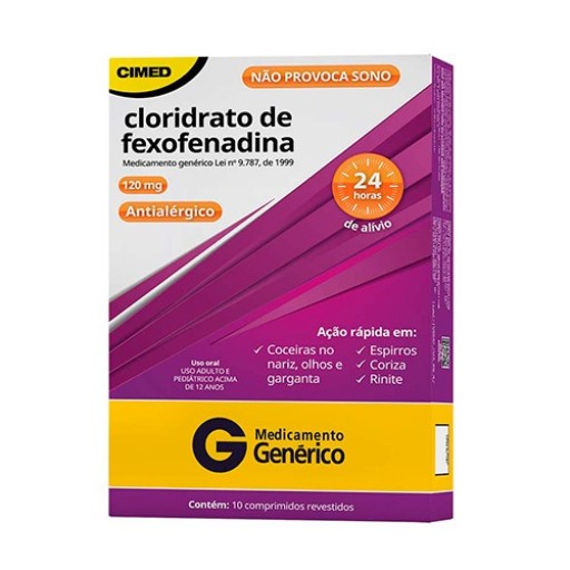 Cloridrato de Fexofenadina 120mg Genérico Cimed 10 Comprimidos Revestidos