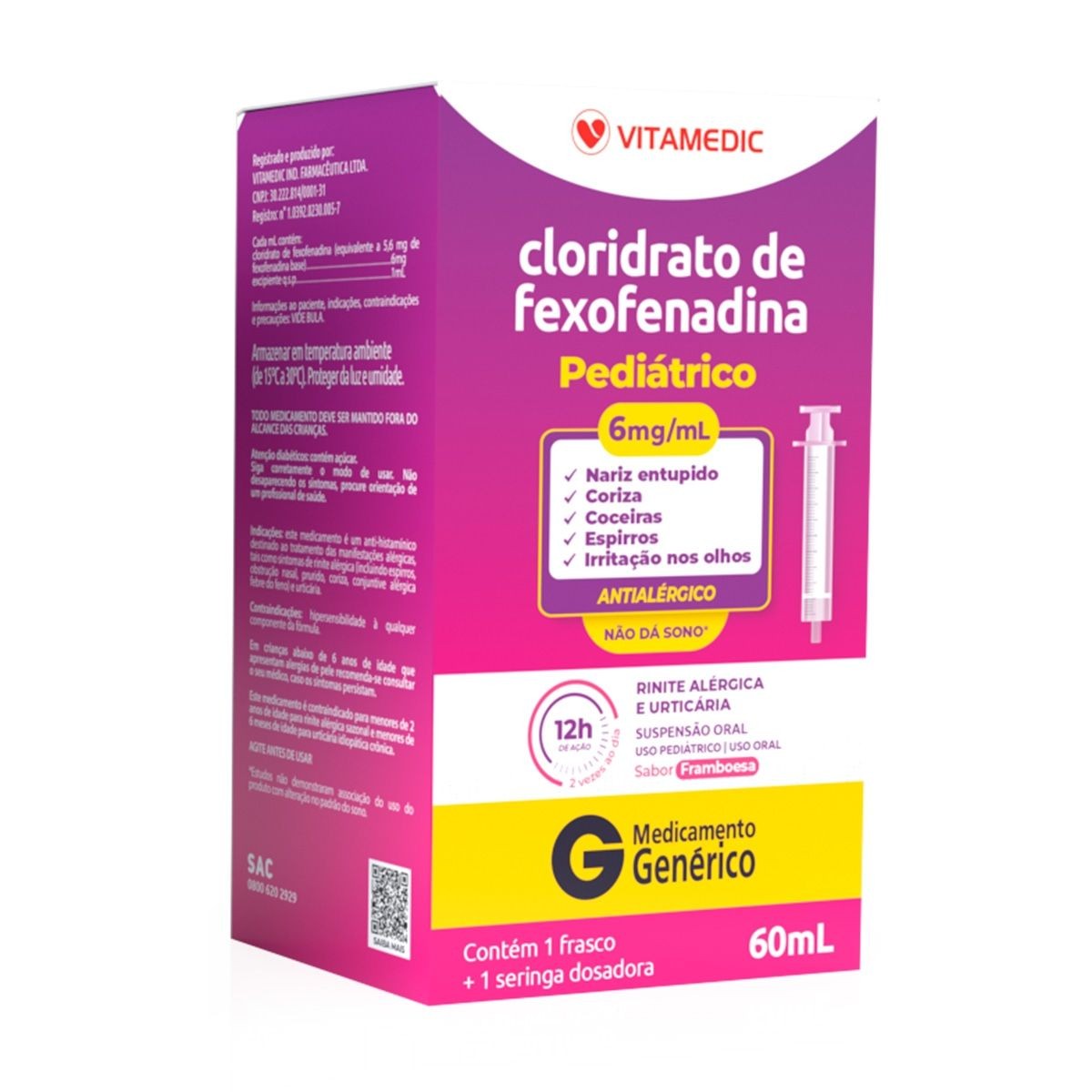 Cloridrato de Fexofenadina 6mg/ml Genérico Vitamedic 60ml