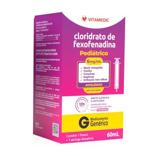 Cloridrato de Fexofenadina 6mg/ml Genérico Vitamedic 60ml