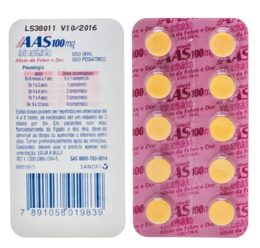 AAS Infantil 100mg 10 Comprimidos Sanofi