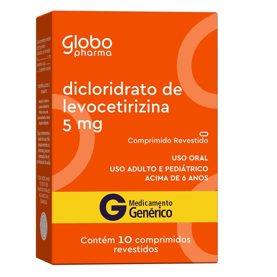 Dicloridrato de Levocetirizina 5mg Globo 10 Comprimidos Revestidos