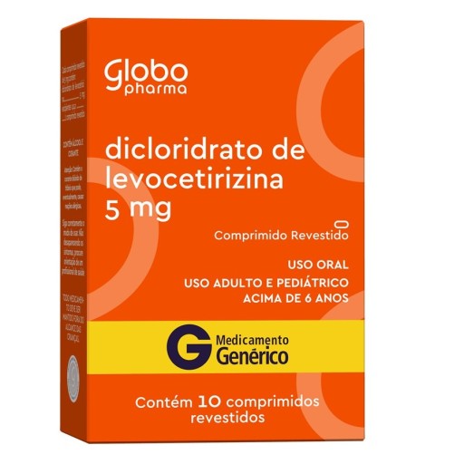 Dicloridrato de Levocetirizina 5mg Globo 10 Comprimidos Revestidos