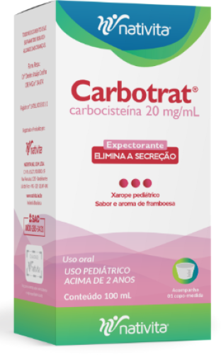 Carbocisteína 20mg/mL Xarope Pediátrico Sabor Framboesa 100mL Nativita