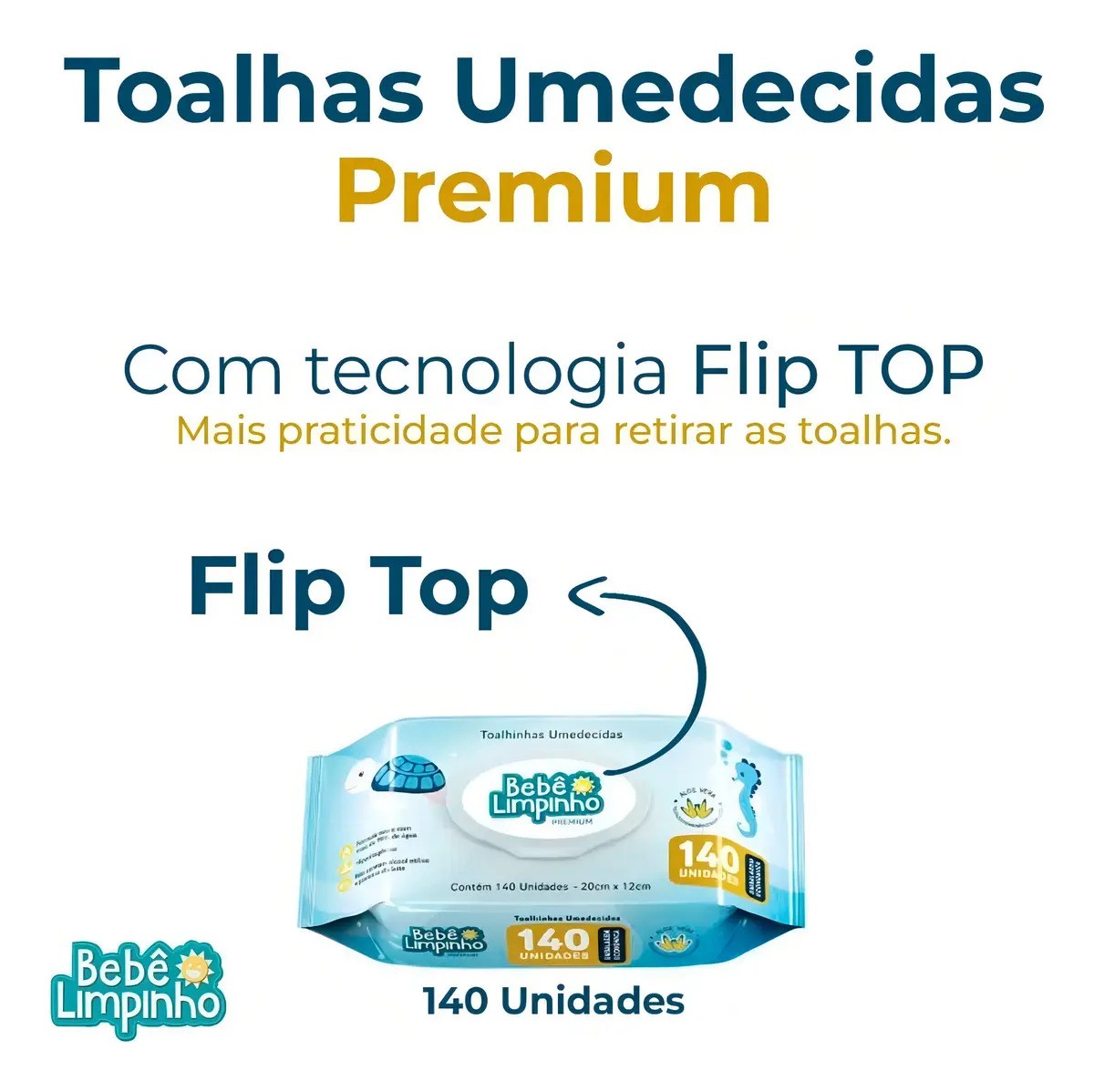 Toalha Umedecida Bebê Limpinho Premium c/ Aloe Vera 140 Unid