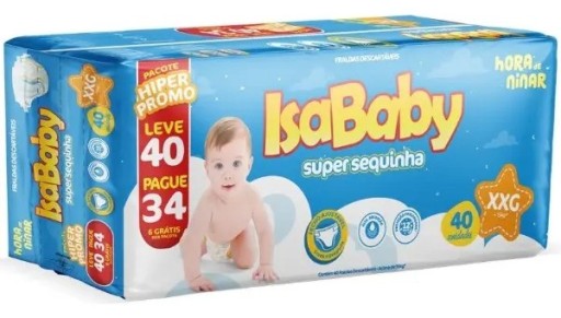 Fralda Isababy Super Sequinha Hiper XXG - 40 Unidades - Sem Gênero - Tamanho XXG