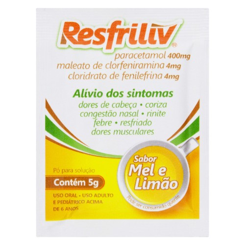 Resfriliv 400mg + 4mg + 4mg Pó para Solução Oral Sabor Mel e Limão 50 Envelopes Geolab