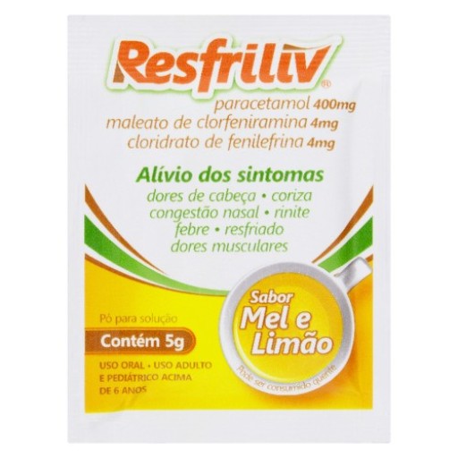 Resfriliv 400mg + 4mg + 4mg Pó para Solução Oral Sabor Mel e Limão 50 Envelopes Geolab