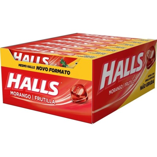 Bala Halls Morango - Caixa com 21 unidades de 28 g