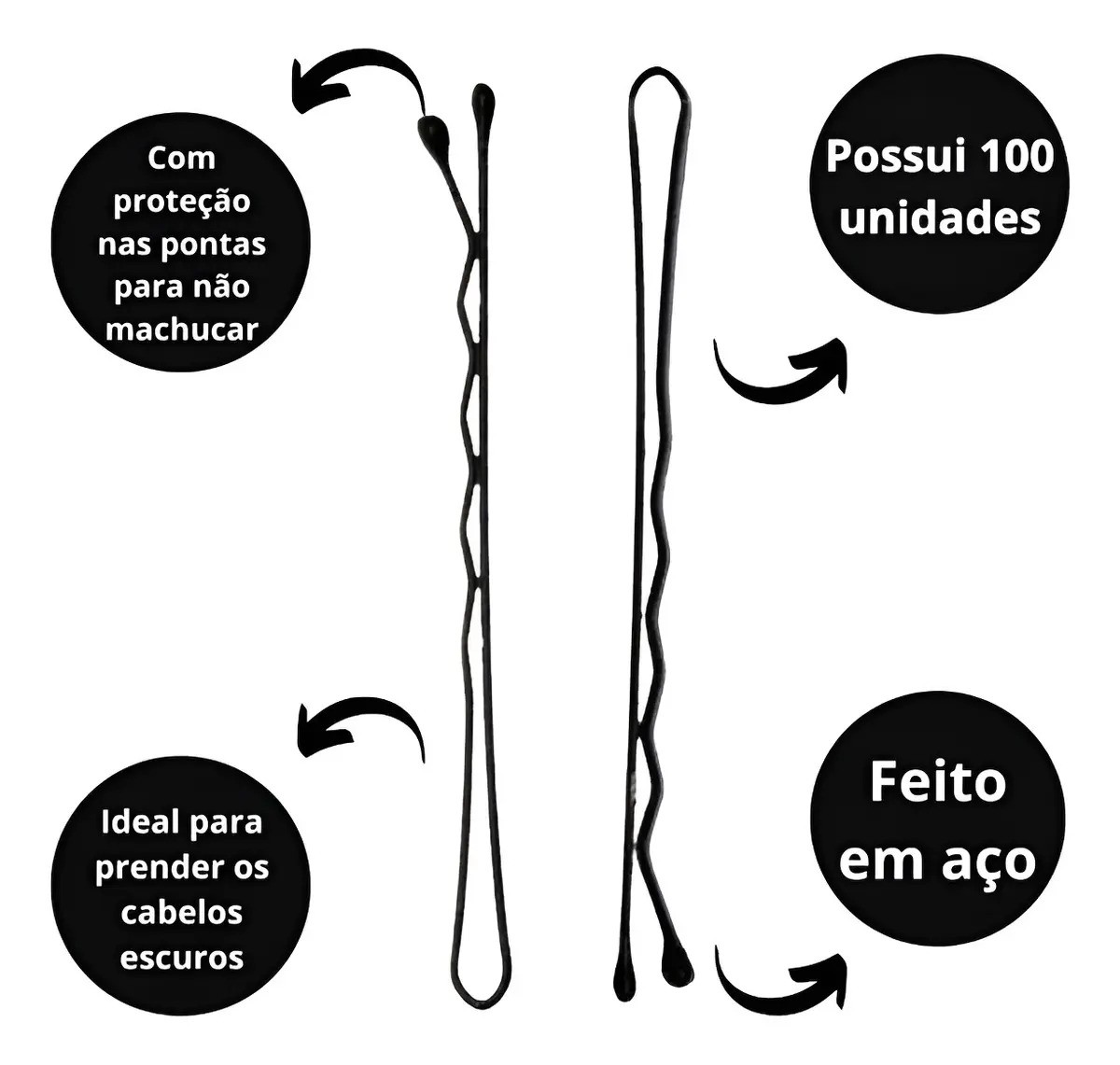 Grampo de Cabelo Preto 5 cm Darma 100 Unidades Aço Resistente