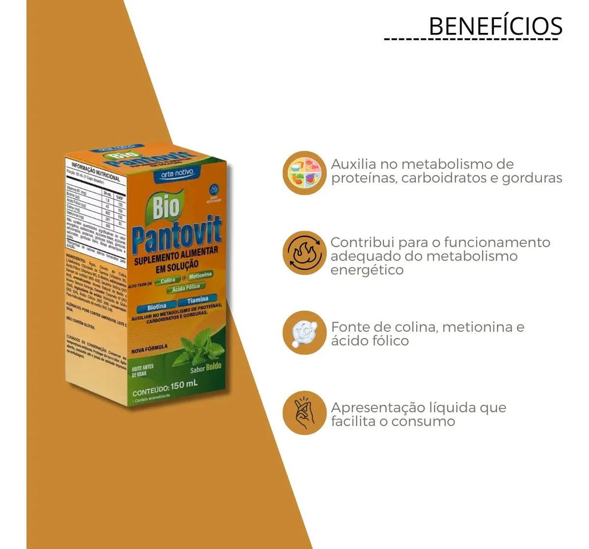 Suplemento Vitamínico Bio Pantovit 150ml Sabor Boldo Vegano Arte Nativa