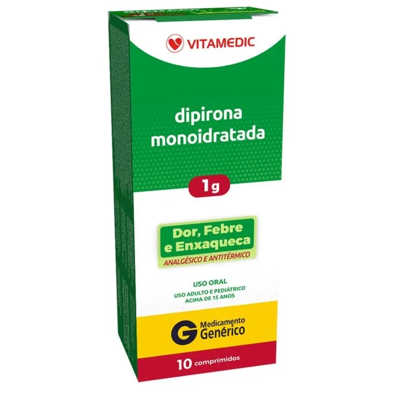 Dipirona Monoidratada 1g 10 Comprimidos Vitamedic