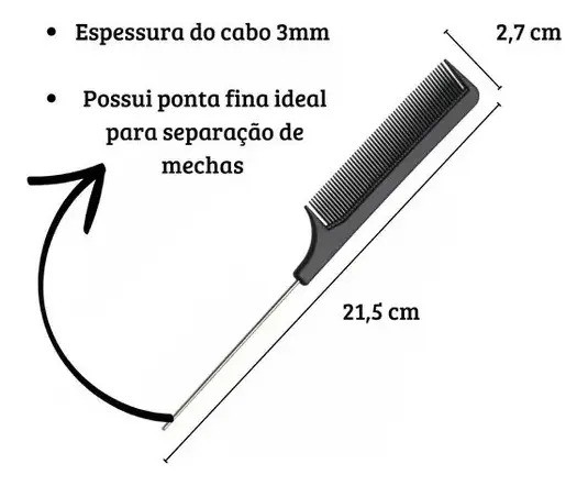Pente Plástico Cabo Metálico Separador de Mechas Santa Clara