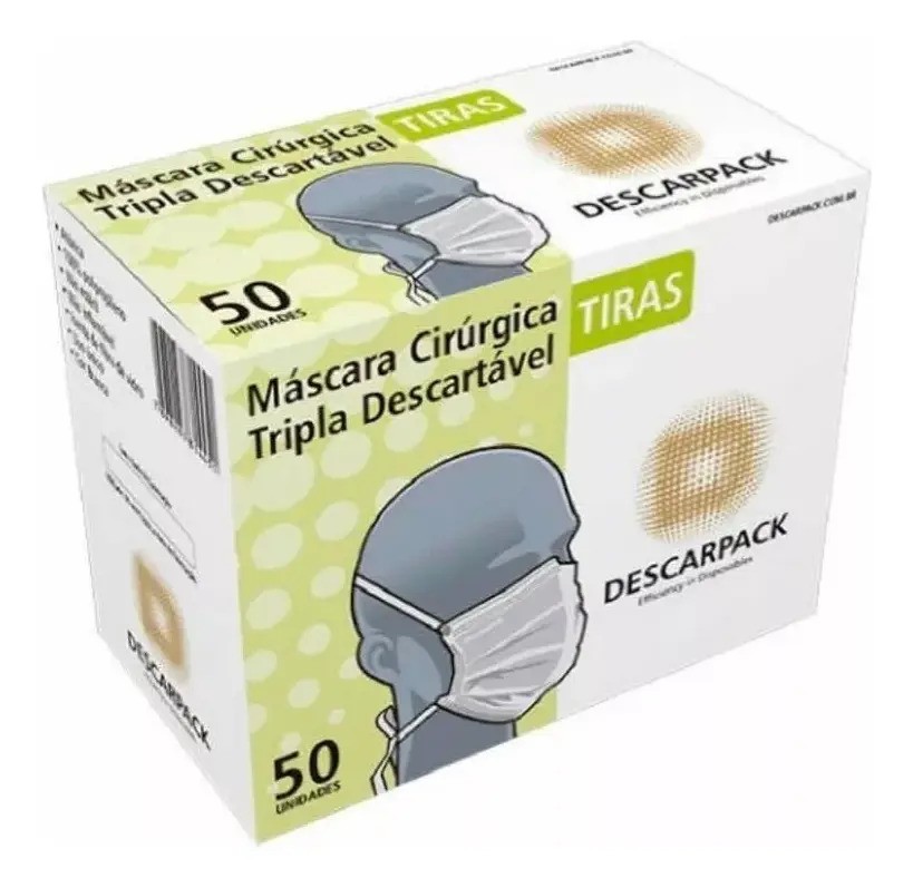 Máscara Tripla Descarpack com Elástico e Clipe - 50 Unidades Cor Branco