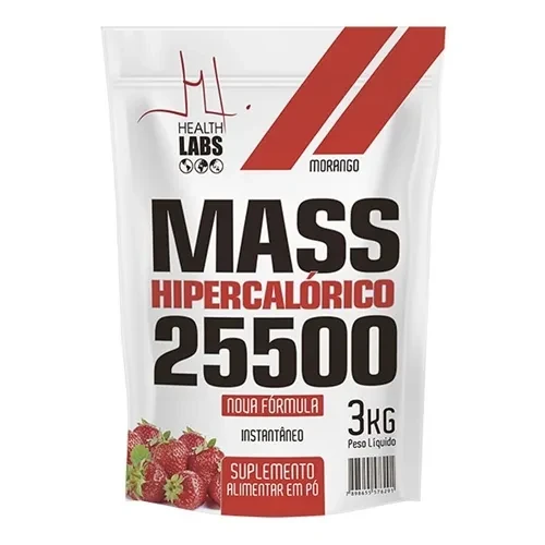 Suplemento Hipercalórico Mass 25500 Health Labs Sabor Morango 3kg