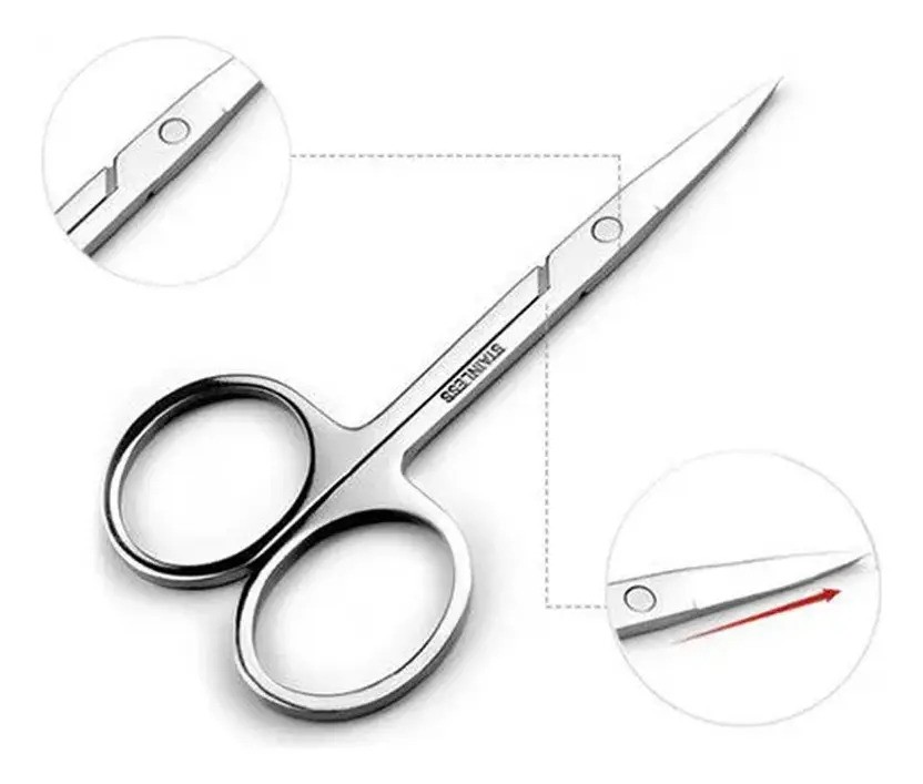 Tesoura Profissional para Unha e Cílios Aço Inox Manicure Cor Cinza