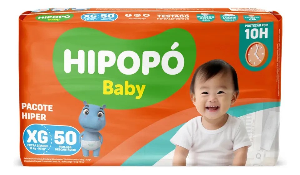 Fralda Hipopó Baby Hiper - Tam: G Descartavel 60 Unidades Extra Grande (xg) Sem Gênero
