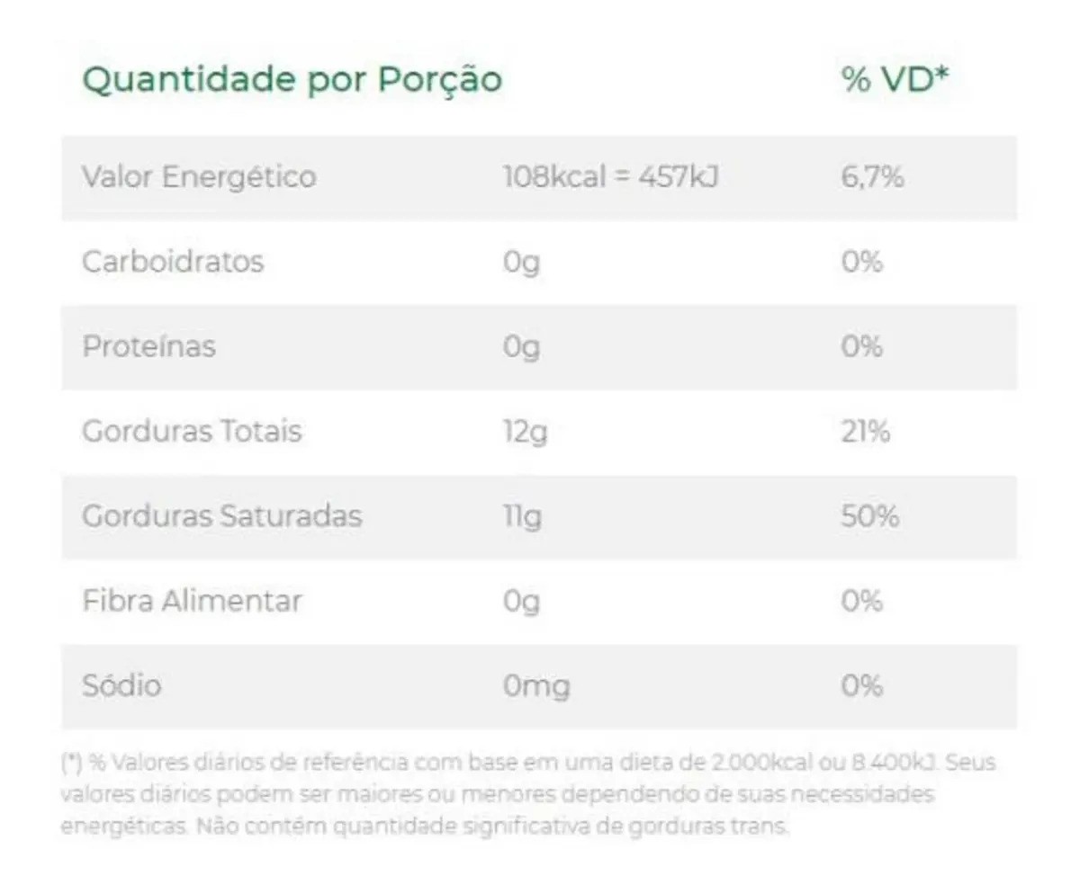 Óleo de Coco Copra Extra Virgem Sachê 15 mL Vegano Natural