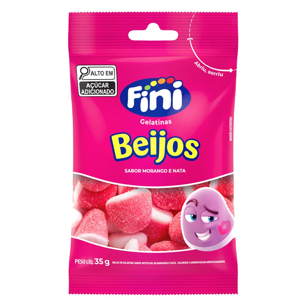 Balas de Gelatina Beijos Fini Sabor Morango 35g