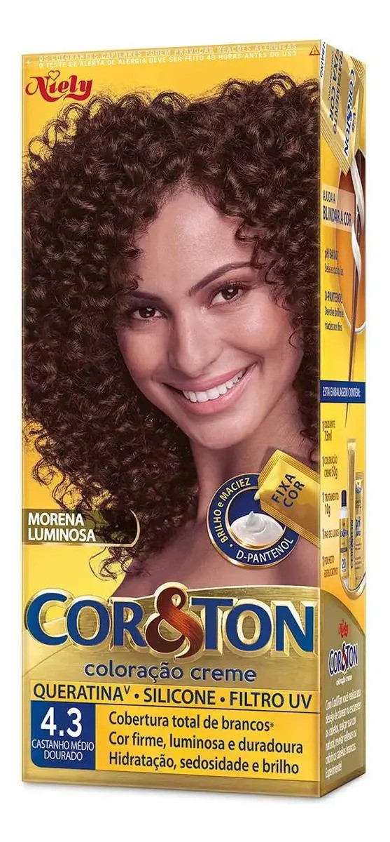 Tintura Creme Cor&Ton Castanho Médio Dourado 4.3 Cabelo Permanente
