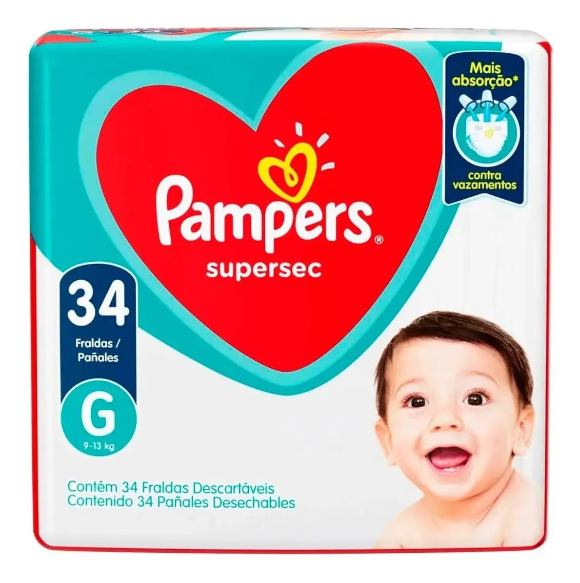 Fralda Infantil Pampers Supersec Mega 9 A 13 kg G 34 Unidades