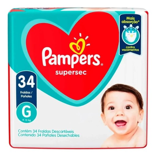 Fralda Infantil Pampers Supersec Mega 9 A 13 kg G 34 Unidades