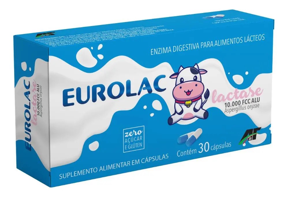 Suplemento Enzima Lactase Digestiva Eurolac 10000 FCC 30 Cápsulas
