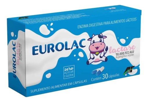 Suplemento Enzima Lactase Digestiva Eurolac 10000 FCC 30 Cápsulas
