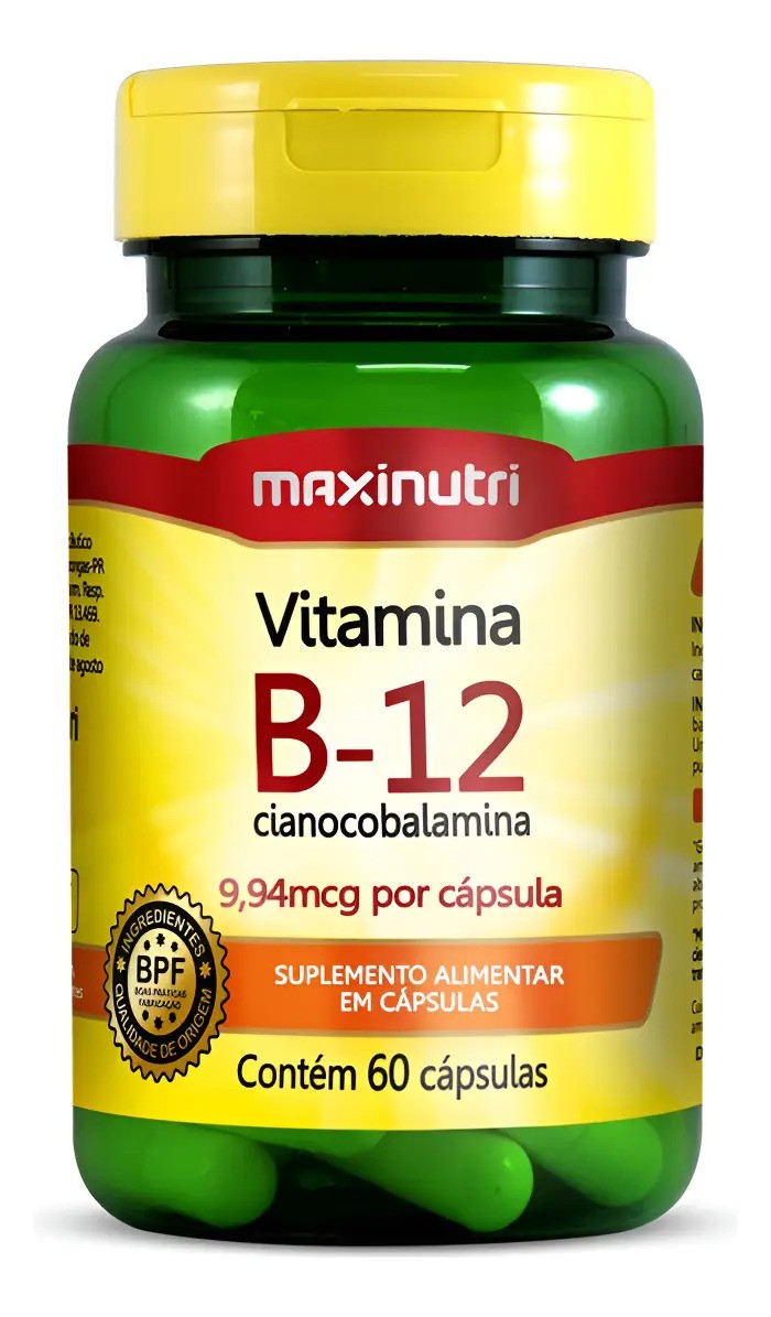 Vitamina B12 Cianocobalamina Maxinutri Suplemento alimentar em pote 60 cápsulas