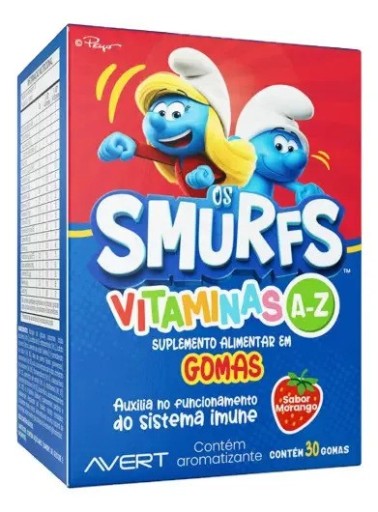Multivitamínico Az Smurfs Vitaminas A C D B6 Biolab 30 Gomas Morango