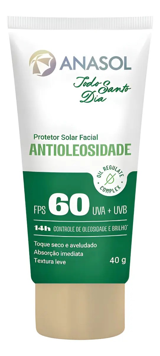 Protetor Solar Facial Anasol Antioleosidade FPS60 Toque Seco