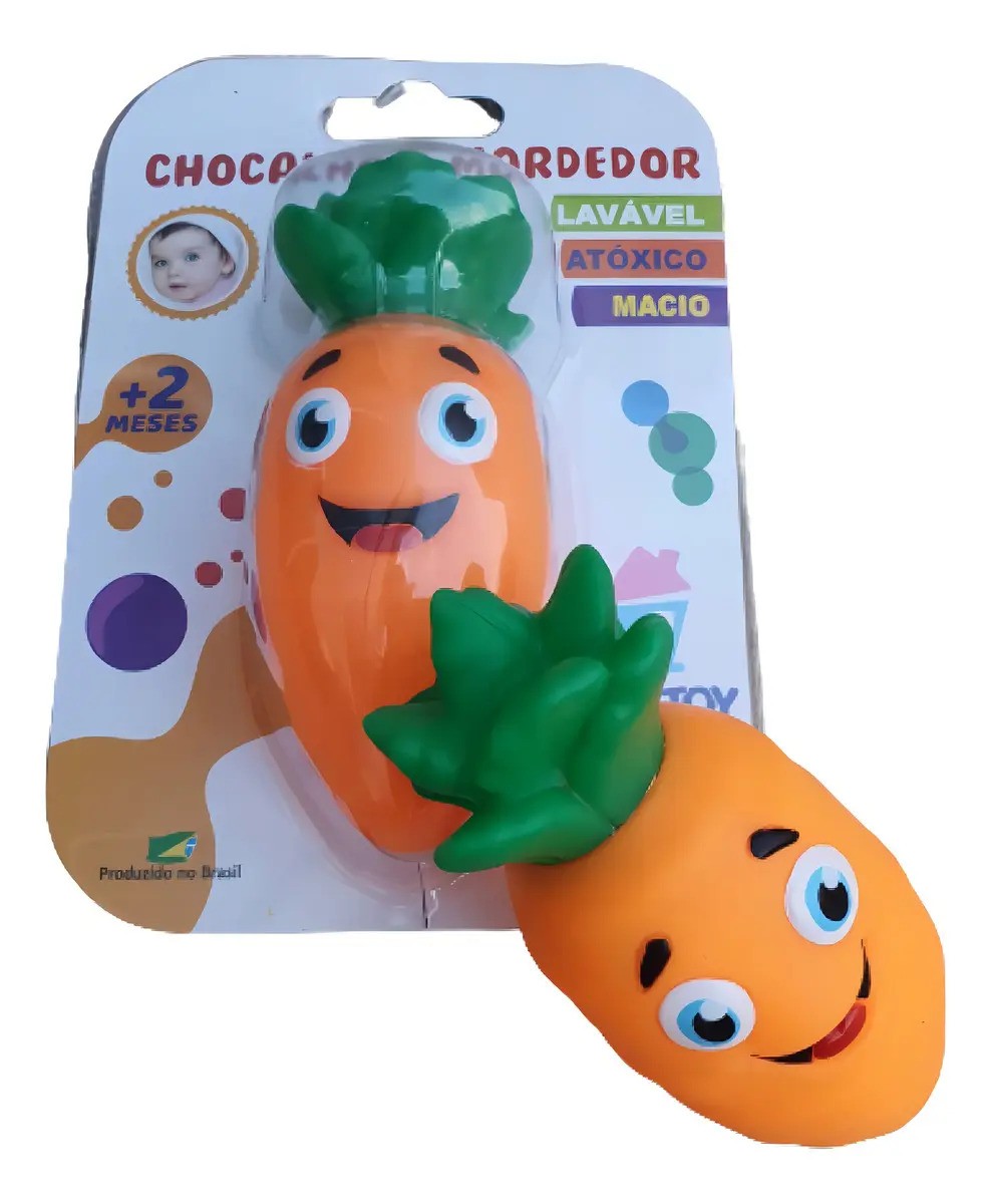 Chocalho Mordedor Macio Atóxico Cenoura Bebê 2 Meses Vila Toy