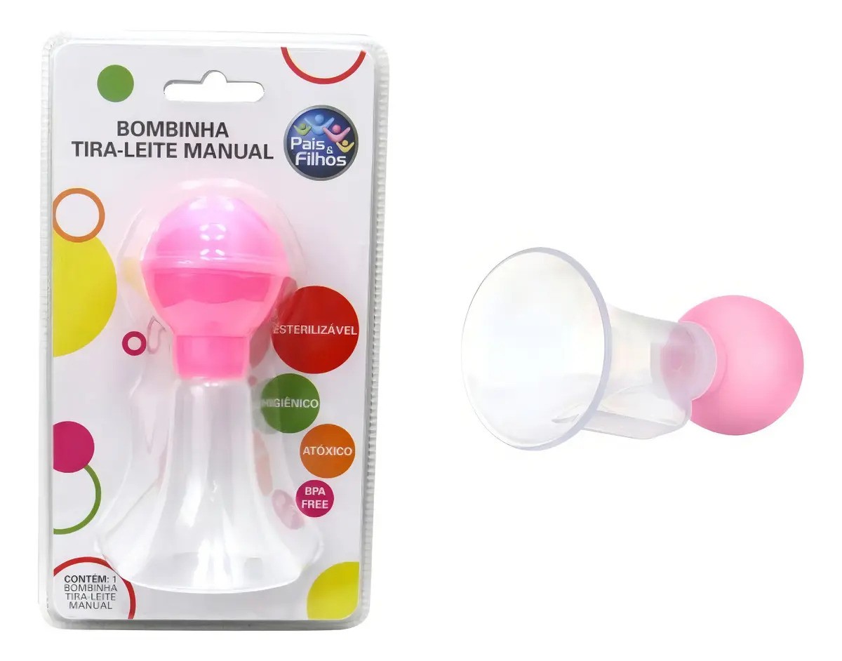 Bomba de Leite Manual Pais & Filhos Rosa Livre de BPA