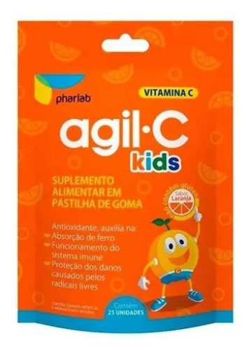 Vitamina C Agil C Kids Laranja 25 Pastilhas de Goma Sem Glúten